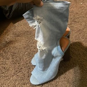 Denim bootie heels
